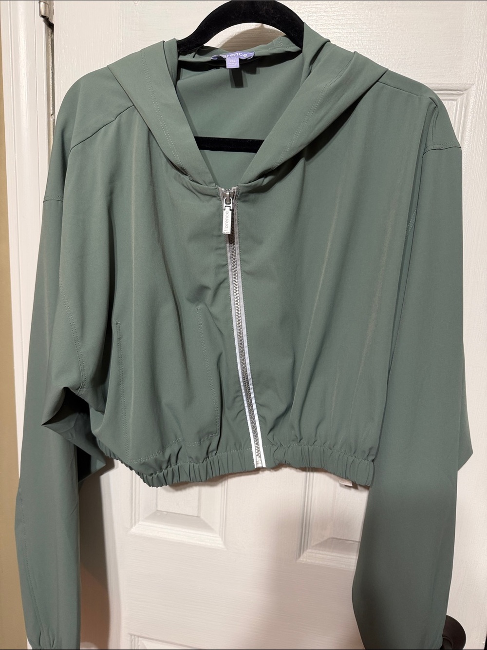 Florence Cropped Hooded Bomber Jacket in Sage